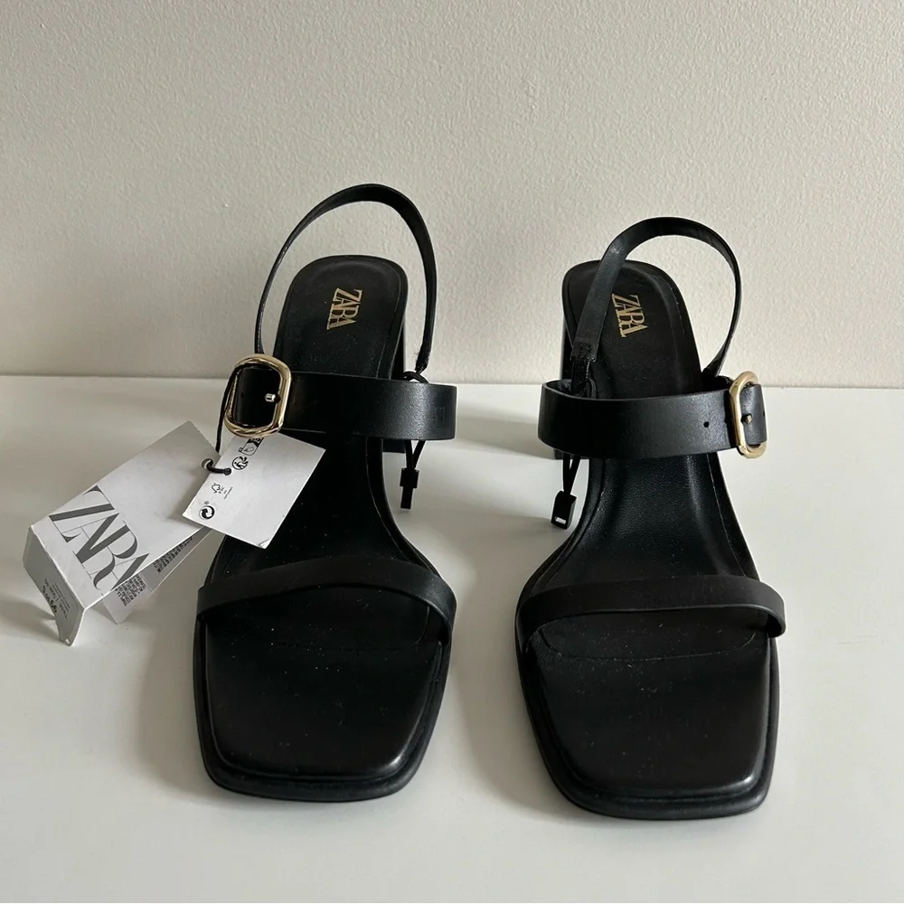 ZARA Black Block Heel Sandals Size 40 NEW - Picture 5 of 8